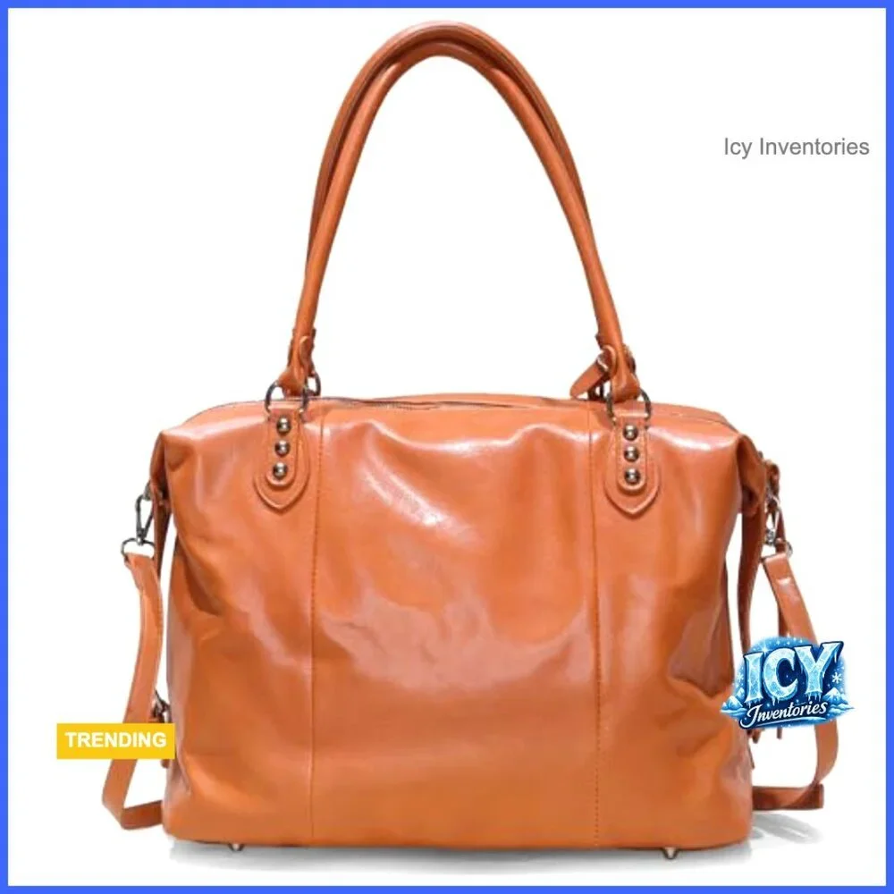 Large Vegan Leather Tote Bag with Zipper and Adjustable Strap